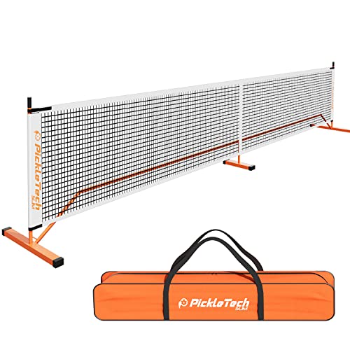 PICKLETECH 4.0 Slim Version Portable Pickleball Nets Outdoor Game 22 FT Pickleball Net-USAPA Regulation Size-Pickle Ball Net System with Carrying Bag for Driveway - color: Orange, size: 22ft 4.0 Slim