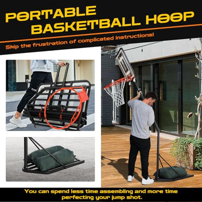 Dreamtrue Foldable Basketball Hoop, Portable Basketball Hoop Outdoor, 7.1FT-8.9FT Adjustable Height, for Beach, Backyard, Park, Driveway