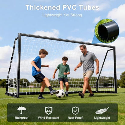MOPHOTO Soccer Goal, 6X4/8x6/10x6.5/12x6/16x7/18.5x6.5/21x7/24x8ft Soccer Goals for Backyard, Full Size Soccer Goal for Teens & Adults Training - size: 12x6FT, style: PVC-Foldable-Black