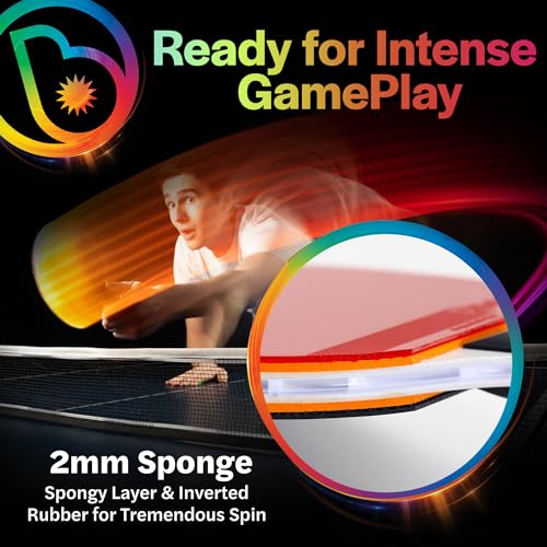Brightz PaddleBrightz LED Ping Pong Paddle - Electrifies Your Matches! - 6 Solid Color + Color Changing Modes - Premium Sponge & Rubber for Ultimate Control & Spin - Flared Handle for Improved Grip