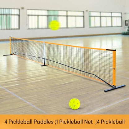 Portable Pickleball Net Set, 22FT Regulation Size Pickle Ball Net with 4 Pickleball Paddles, 4 Outdoor Pickleballs (2x40 Holes + 2x26 Holes), Carry Bag, Easy Setup for Indoor, Backyard, Park