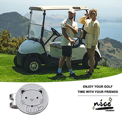 Adhere Golf Ball Markers Personlized Double Side Cute cat Logo Enamel with A Magnetic Hat Clips,A Premium Golf Gifts. - color: G-Cute White Cat