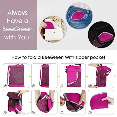 BeeGreen Mesh Drawstring Bag Swim Backpack for Beach Pool Sports Gym Draw String Cinch Bags for Swimming Soccer Basketball Gear Rose Red - color: Rose Red