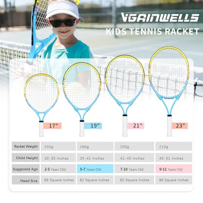 17"-23" Kids Tennis Racket for Aged 2-9, Lightweight and Durable, Including 1 Toddler Tennis Racket and 1 Replacement Grip Tapes - color: 1-Yellow Blue, size: 21"