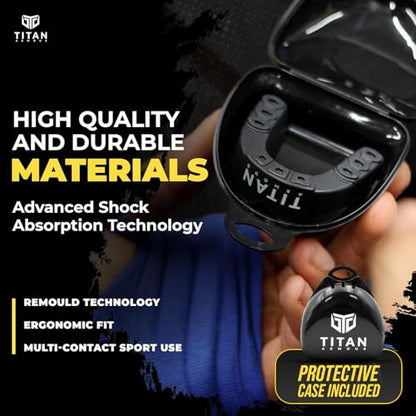 Titan Armour® Mouth Guard Boxing | Premium Dual-Layer | Case Included | Adult & Youth Custom-Fit Mouthpiece | Boil & Bite Mouthguard for Men: Football, MMA, Hockey, Lacrosse, BJJ, Basketball - color: Black, size: Adult Age 11+