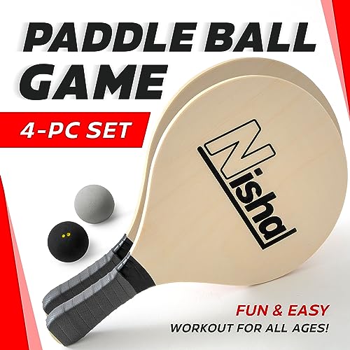 Nisha - Paddle Ball Set, Complete Set with 2 Pro Balls, 2 Rackets and Paddle Grips, Interactive Indoor, Outdoor and Beach Game, Comes in a Durable Plastic Case