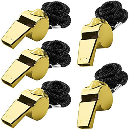 FineGood 5 Packs Stainless Steel Whistle, Metal Warning Whistle with Lanyard for Referee Coaches Football Basketball