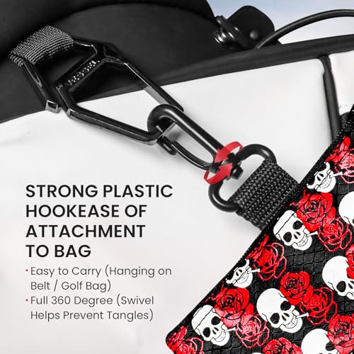 Amy Sport Golf Bag Accessories Valuables Pouch Bags Multi Pocket Zipper Hook with 10 Pcs Wood Golf Tees for Men Women - color: Rose