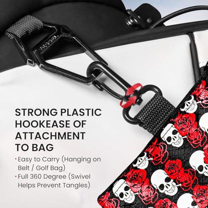 Amy Sport Golf Bag Accessories Valuables Pouch Bags Multi Pocket Zipper Hook with 10 Pcs Wood Golf Tees for Men Women - color: Rose