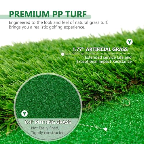 Golf Putting Green Mat 12x5 FT Indoor Outdoor Practice Training Aid with 3 Holes, Cups and Flags, Premium Turf, Slope Pads and Movable Cup for Home, Office, Backyard