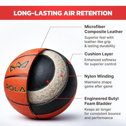 PRO Basketball - NFHS Approved Japanese Composite Leather Basketballs with Butyl Bladder for Superior Air Retention - Professional Indoor Outdoor Ball - size: 6