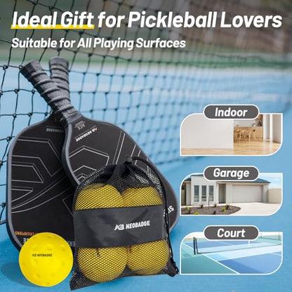 Silent Pickleball Balls - Quiet Practice for Indoor & Outdoor | Pro Foam, 40 Holes | Real Feel Like Traditional Pickleballs | USAPA Standard Bounce | 4-Pack + Bonus Mesh Bag - color: Yellow
