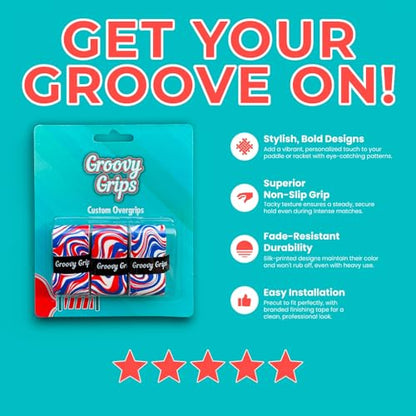 Pickleball Paddle Grip Tape - Stylish Tennis Overgrips, Non-Slip & Precut Racket Grip for Pickleball, Tennis, Badminton - color: Firecracker Swirl, size: 3 Grips