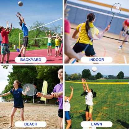 Volleyball Poles for Backyard,Heavy Duty Volleyball/Badminton Poles with Nets, Indoor Volleyball Nets with Poles with 4 Adjustable Heights,Portable Outdoor Badminton Poles for Adult Kids School