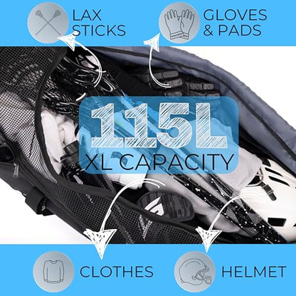 Athletico Lacrosse Duffel - Extra Large Lacrosse Bag - Holds All Lacrosse or Field Hockey Equipment (Black)