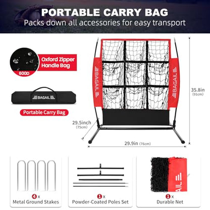 BAGAIL Baseball and Softball Pitching Net, 9 Pocket Pitching Net, Portable Pitching Target Net for Backyard with Carry Bag