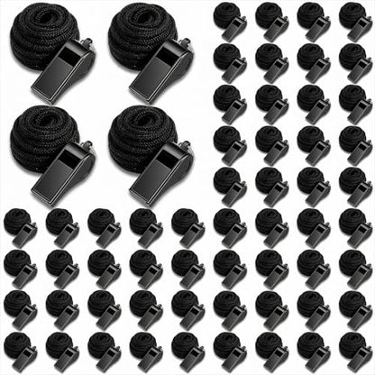 MAQUITA 60 Pcs Coach Whistle with Lanyard Lifeguard Whistles Bulk Plastic Sports Loud Referee Whistle for Coach Referees Training Emergency