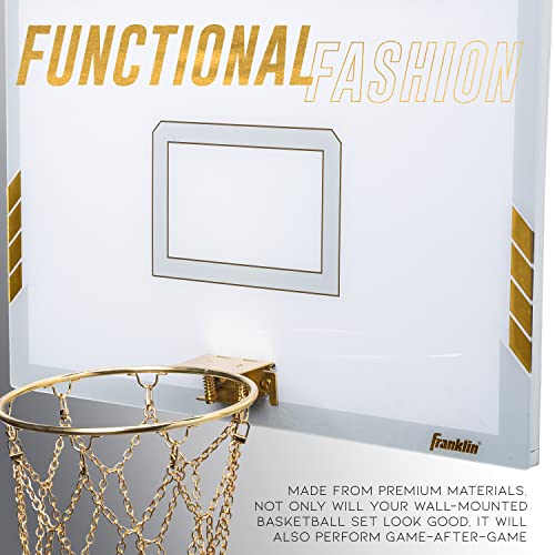 Franklin Sports Mini Basketball Hoop - Premium Gold Chrome Wall Mounted Backboard Mini Hoop with Rim + Net - Ball Included - Perfect Bedroom Accessory