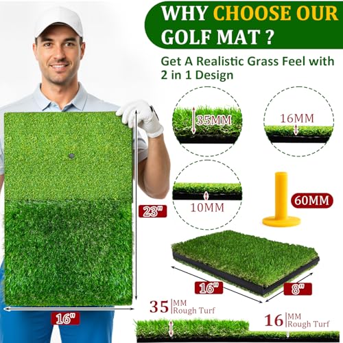 Golf Hitting Mat,Golf Mat for Practice Indoor/Outdoor, High-Elasticity Artificial Turf Mat, Portable Golf Swing Training Mat for Garage Simulator Chipping Driving Training