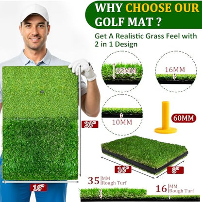 Golf Hitting Mat,Golf Mat for Practice Indoor/Outdoor, High-Elasticity Artificial Turf Mat, Portable Golf Swing Training Mat for Garage Simulator Chipping Driving Training