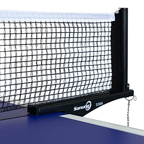 Sanung S304 Portable Table Tennis Net and Post Set Folding Spring Clamp-on with 2 Posts Kit Adjustable Ping Pong Training Mesh Net for Standard 60in Wide Tables Easy Setup