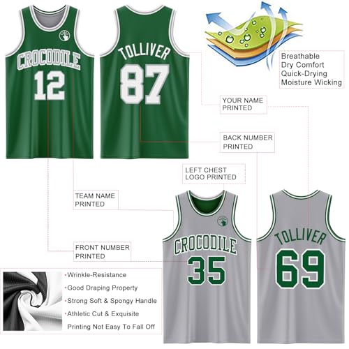 Custom Reversible Basketball Jerseys Men Youth, Personalized Sports Shirts Team Uniforms Printed Name Logo Number - color: Green and Grey