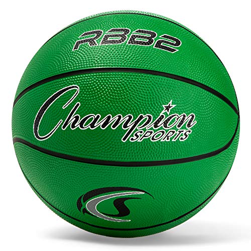 Champion Sports Rubber Basketballs – Durable Indoor & Outdoor Training & Recreational Game Balls, Multiple Sizes & Colors - color: Green, style: Junior (Size 5 - 27.5")