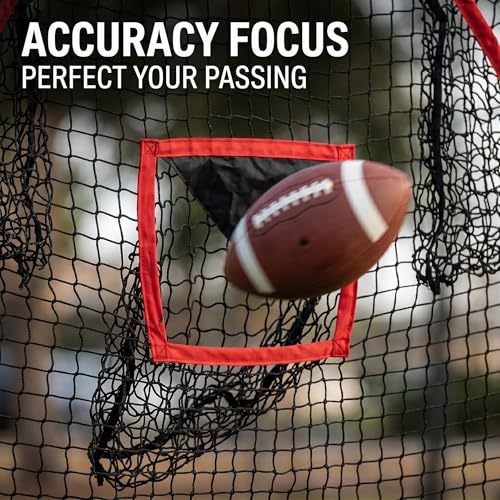 Football Throwing Net - Heavy-Duty Portable Nylon Net with 3 Target Pockets - 6x6FT Football Goal Practice - Youth Quarterback Training Field & Home Backyard