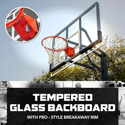 Silverback Height Adjustable In-Ground Basketball Hoop with Tempered Glass Backboard, Pro-Style Breakaway Rim & Backboard Pad