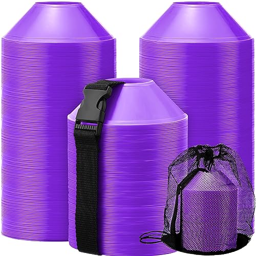 Hanaive 100 Pieces Mini Soccer Cones for Sport Drills 5 Inch Agility Disc Cones with Accessories for Kids Football Training - color: Purple
