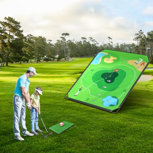 BaiYuan Golf Chipping Game Set for Dads & Junior Golfers, Indoor, Outdoor Backyard & Lawn Fun with 2 Golf Clubs, 24 Sticky Balls, Putting Mat & Carry Bag, Family Yard Target Game - size: 71"x71"