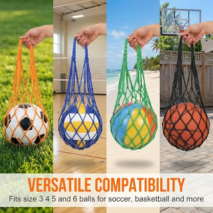 Jucoan 12 Pack Soccer Ball Bags, Single Ball Carrier Bags, Nylon Net Bags with Handles for Carrying Football Basketball, Volleyball, Fits Size 3, 4, 5