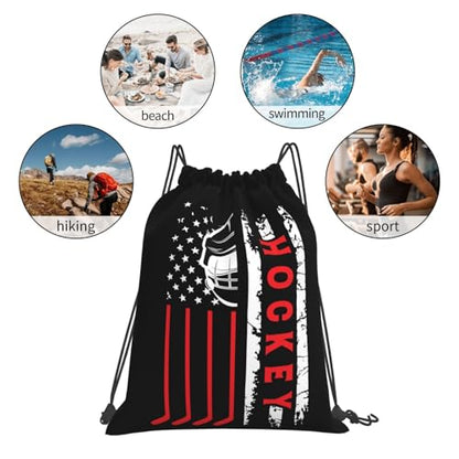 Hockey Flag Unisex Drawstring Backpack Bag Sport Gym Travel Swim Sackpack - color: Hockey Flag