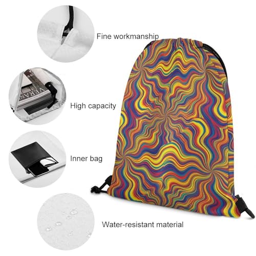 Travel Drawstring Backpack Theft Proof Cinch Sack Water Resistant Sackpack for Camping Hiking Outdoor Sports, Psychedelic Infinity Bags - color: Picture (632)