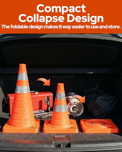 2 Pack 18 Inch Collapsible Traffic Safety Cones, Orange Pop Up Cones with Reflective Collar, Multi Purpose Road Cones for Road Safety, Parking Lot, Driving and Sport Training - size: 18 Inch