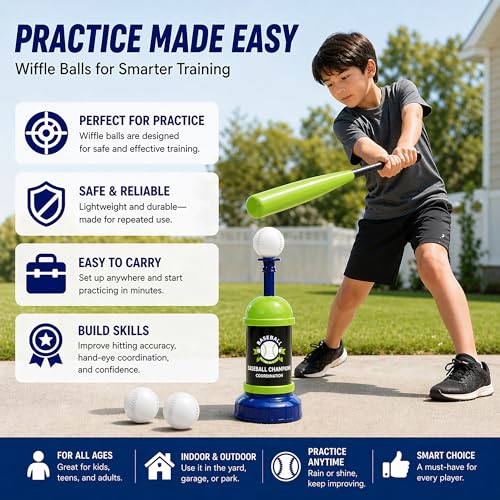 Pop Up Baseball Trainer Set for Kids, Backyard Fun, No Pitch Needed, Beginner Batting Practice Toy with Launcher, Bat, Balls & Carry Bag (Green) - color: Green