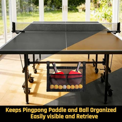 Ping Pong Paddle Holder,Under Table Ping Pong Racket and Ball Rack Organizer,Hanging Mesh Bag for Table Tennis Accessories Storage.and Organization