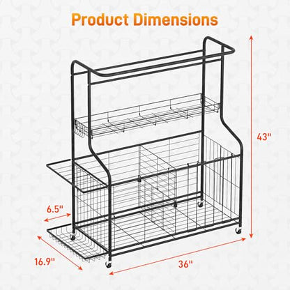 Sports Equipment Organizer -Heavy Duty Rolling Garage Storage Rack & Ball Holder, Large Capacity Cart for Outdoor Toy Storage & Garage Storage