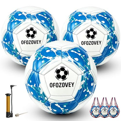 3-Pack Soccer Ball Size 5, Official Match Soccer Balls, with 3 Bags, 1 Pump and 2 Needles. Size 5 Soccer Ball for Indoor and Outdoor Training and competitions for Children and Teenagers