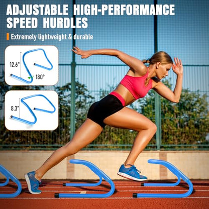 Agility Ladder & Soccer Goal Training Set, 20ft Speed Ladder with Cones, Hurdles, Jump Rope & Parachute, Plus 2 Pack Pop Up Kids Soccer Goals with Ball & Cones for Backyard Sports Practice