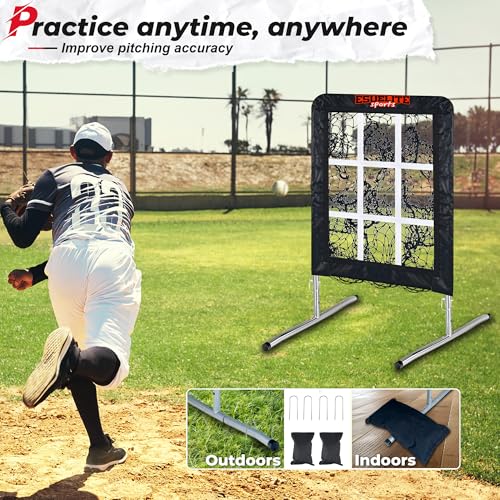 Heavy-Duty 9 Hole Pro Style Baseball & Softball Pitching Net with Strike Zone Target - Adjustable Portable Design - style: Black