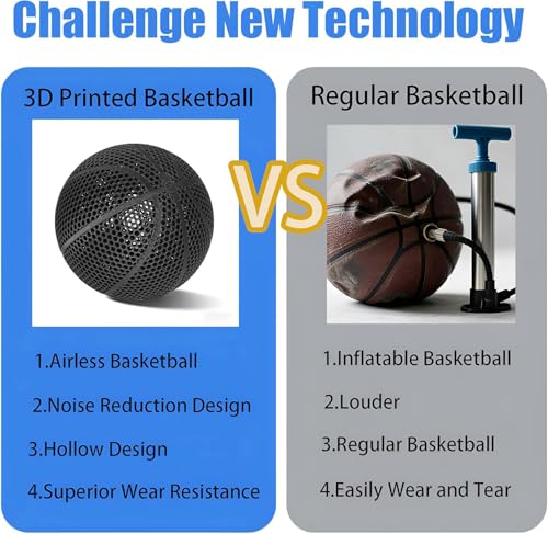 3D-Printed Airless Basketball,Official Size 7 No Pump Needed High Bounce and Quiet Basketballer Training and Dribbling Indoor Outdoor