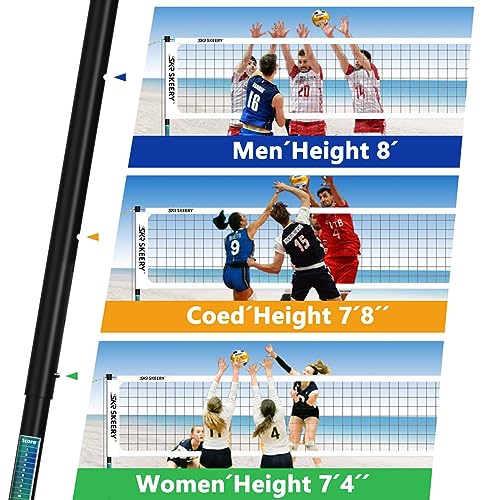 SKEERY Outdoor Heavy Duty Volleyball Net Set, Anti-Sag Design, Adjustable Aluminum Poles, Portable Volleyball Net for Backyard,Grass and Beach