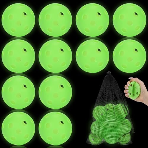 Coopay 6/12 Pack Practice Balls Glow in The Dark Baseballs Plastic Soft Baseballs with Drawstring Bag for Indoor Outdoor Night Training, Backyard Games Batting Hitting Softballs - color: Green, style: 12 Pack