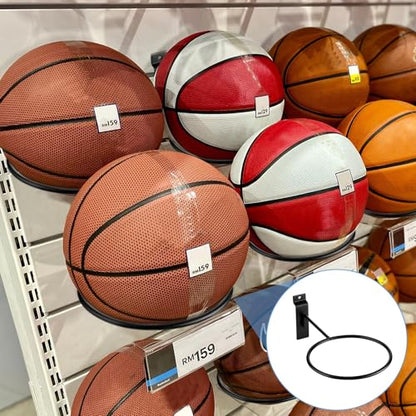 Gisafai 6 Pcs Basketball Holder Wall Mmount Slatwall Metal Ball Storage Multi Function Ball Holder Universal Basketball Display Rack for Sport Football Volleyball Soccer Display - color: Black