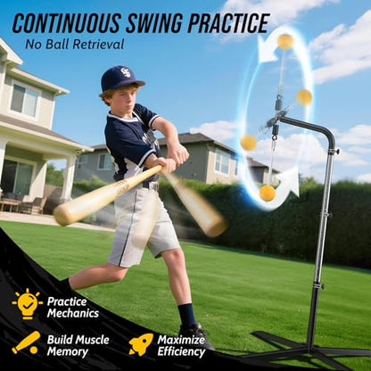 2-in-1 Baseball & Softball Swing Trainer – Reinforced Soft-Rope Version, Adjustable Height 30"-46", Heavy-Duty X-Base, Smooth Impact Design for Stable Backyard Practice