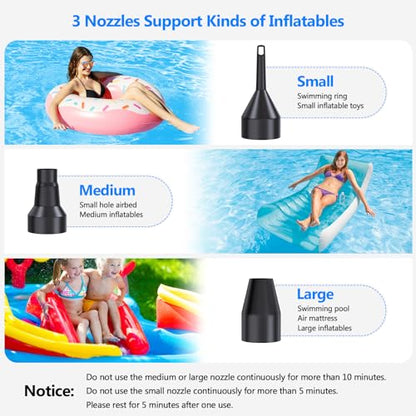 PULIDIKI Electric Air Pump for Inflatables Air Mattress Pump with 3 Nozzles Inflator Deflator Quick Air Pump for Air Mattress Beds Pool Toys Raft Boat Swimming Rings AC 110V 130W