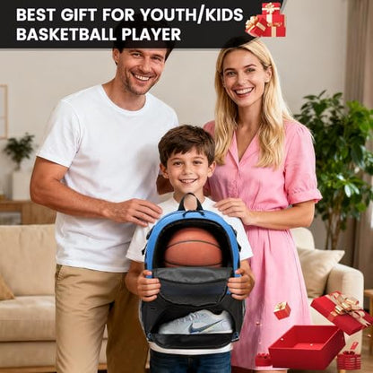 Basketball Backpack - Large Sports Equipment Bag with Ball Holder & Shoe Compartment for Basketball. (blue) - color: Blue
