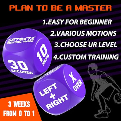 Basketball Dribble Skills Dice Set - Training Equipment - Basketball Gift for Boys.Dribble Skills Training for Beginner and Party Favors - color: Purple