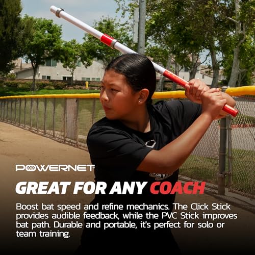 PowerNet Combo PVC/Click Stick Softball & Baseball Swing Trainer, Interchangeable Baseball Hitting Trainer, PVC Training Bat for Drills, Bat Speed Training Equipment